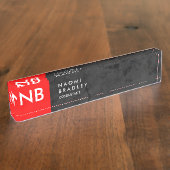 Porte-nom Pour Bureau Monogramme rouge gris Motif moderne (Taille)