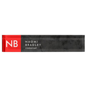 Porte-nom Pour Bureau Monogramme rouge gris Motif moderne