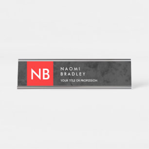 Porte-nom Pour Bureau Monogramme rouge gris Motif moderne