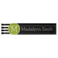 Monogramme vert Motif rayé noir et blanc