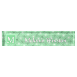 Porte-nom Pour Bureau Monogramme vert ressort cercles motif