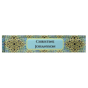 Porte-nom Pour Bureau Monogramme Victorian Golden Trim Aqua Arrière - pl