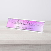 Porte-nom Pour Bureau Monogramme violet Parties scintillant Étincelante  (Devant)