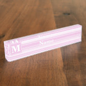 Porte-nom Pour Bureau Monogrammes à rayures roses pour bébé (Taille)