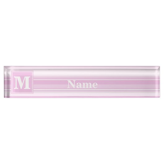 Porte-nom Pour Bureau Monogrammes à rayures roses pour bébé (Devant)