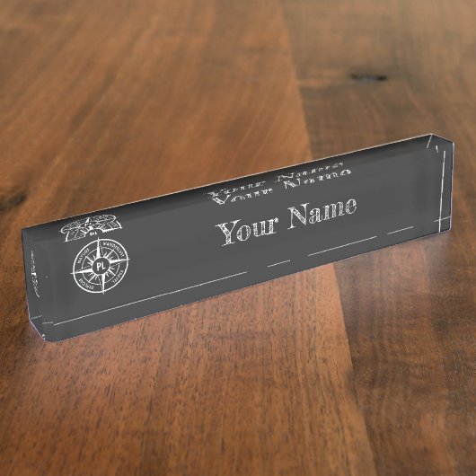 Porte-nom Pour Bureau Monographie d'emblème de compas noir et blanc (Taille)