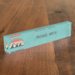 Porte-nom Pour Bureau Montagnes pastel vintage appellent monogramme