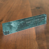 Porte-nom Pour Bureau Moody Agate | Turquoise Vert Malachite Riche Joyau (Taille)