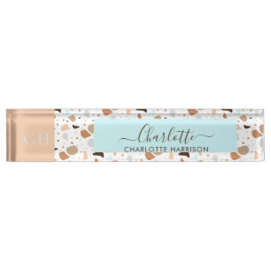 Porte-nom Pour Bureau Mosaïque Terrazzo Retro Mosaïque Tons Terre Mosa