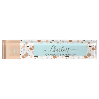 Porte-nom Pour Bureau Mosaïque Terrazzo Retro Mosaïque Tons Terre Mosaïq