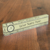 Porte-nom Pour Bureau Moss Green Feather Motif avec Monogram (Taille)