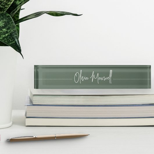 Porte-nom Pour Bureau Moss Green Sketched Cursive Nom du bureau