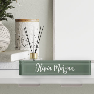 Porte-nom Pour Bureau Moss Green Sketted Cursive Nom de script
