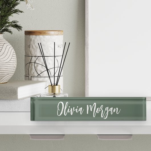 Porte-nom Pour Bureau Moss Green Sketted Cursive Nom de script