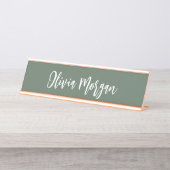 Porte-nom Pour Bureau Moss Green Sketted Cursive Script (Devant)