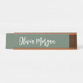 Porte-nom Pour Bureau Moss Green Sketted Cursive Script (Devant)