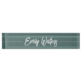 Porte-nom Pour Bureau Moss Green Sketted Cursive Script (Devant)