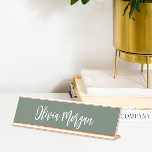 Porte-nom Pour Bureau Moss Green Sketted Cursive Script