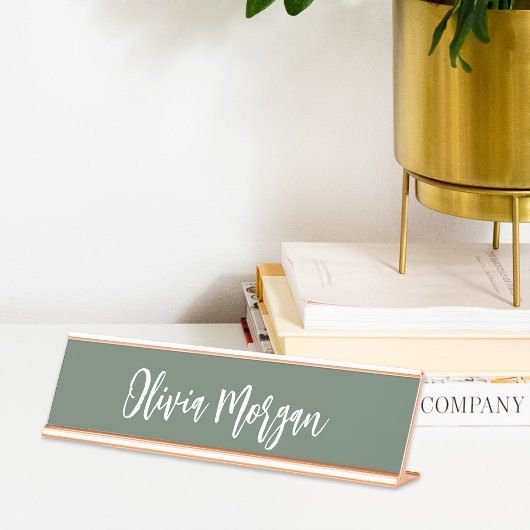 Porte-nom Pour Bureau Moss Green Sketted Cursive Script