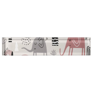 Porte-nom Pour Bureau motif avec de mignons éléphants et des girafes