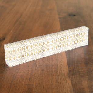 Porte-nom Pour Bureau Motif Aztèque tribal géométrique or tendance