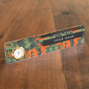Porte-nom Pour Bureau Motif Camouflage orange, Votre nom, Personnaliser