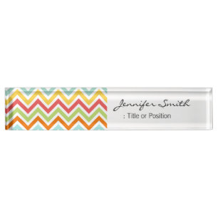 Porte-nom Pour Bureau Motif coloré Chevron Zigzag Stripes