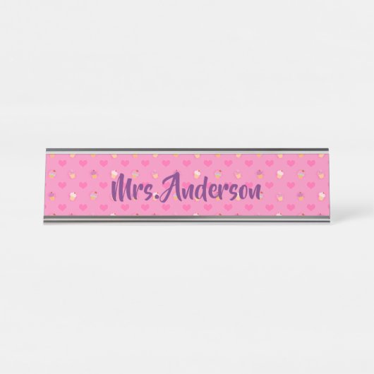 Porte-nom Pour Bureau Motif Cupcake rose (Devant)