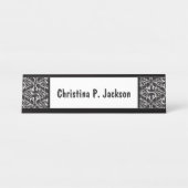 Porte-nom Pour Bureau Motif Damas noir blanc Fancy Scrolls (Devant)