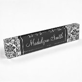 Porte-nom Pour Bureau Motif Damas noir et blanc avec nom de script