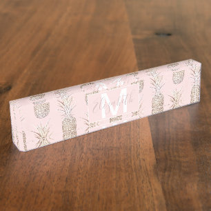 Porte-nom Pour Bureau Motif d'ananas doré et broussailleux