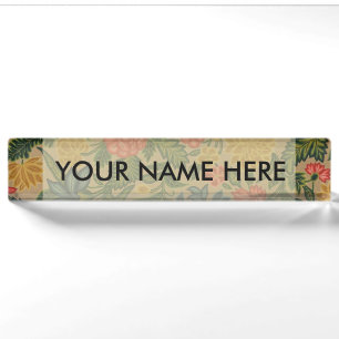 Porte-nom Pour Bureau Motif de broderie florale au crewel vintage