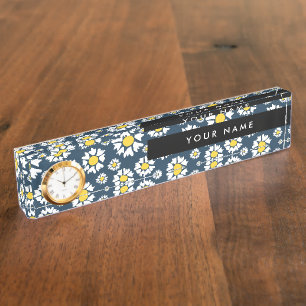 Porte-nom Pour Bureau Motif de marguerite, marguerites blanches, Votre n