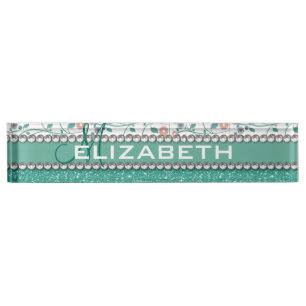 Porte-nom Pour Bureau Motif de parties scintillantes de fleur de