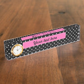 Porte-nom Pour Bureau Motif de points Polka blanc et noir (Taille)