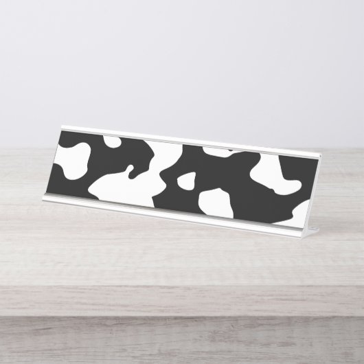 Porte-nom Pour Bureau Motif de vache noir et blanc (Devant)