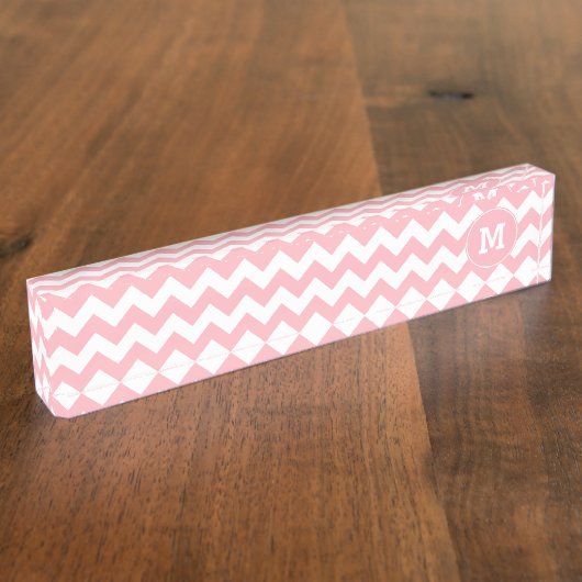 Porte-nom Pour Bureau Motif de Zigzag rose clair monogramme (Taille)