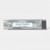 Porte-nom Pour Bureau Motif En Pierre De Marbre Gris Et Bleu (Devant)
