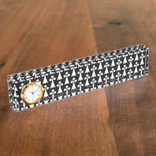 Porte-nom Pour Bureau Motif Ermine, Motif médiéval, Blanc sur Noir