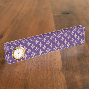 Porte-nom Pour Bureau Motif Fleur de Lis, Crème Royale Française sur Vio