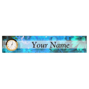 Porte-nom Pour Bureau Motif floral bleu-clair moderne