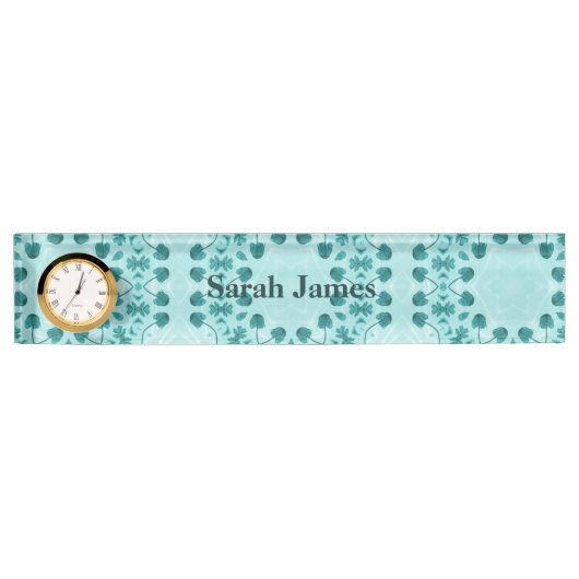 Porte-nom Pour Bureau Motif floral, bleu Turquoise (Devant)