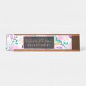 Porte-nom Pour Bureau Motif floral d'aquarelle rose moderne de turquoise (Devant)