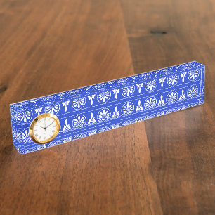 Porte-nom Pour Bureau Motif méditerranéen grec Arabesque bleu