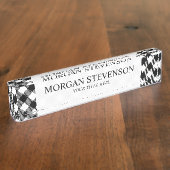 Porte-nom Pour Bureau Motif noir et blanc moderne de guingan de contrôle (Taille)