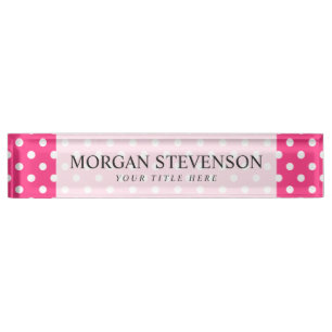 Porte-nom Pour Bureau Motif Pois rose et blanc
