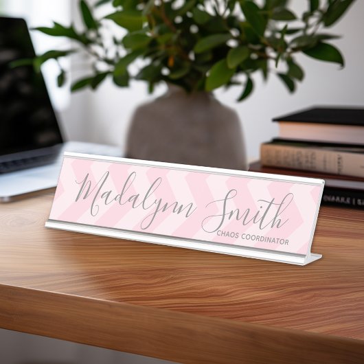 Porte-nom Pour Bureau Motif rose et gris avec grand nom