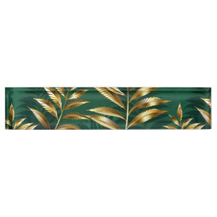 Porte-nom Pour Bureau Motif sans couture avec des fougères dorées