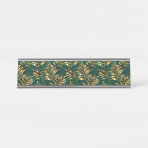 Porte-nom Pour Bureau Motif sans couture avec des fougères dorées