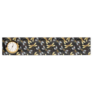Porte-nom Pour Bureau Motif sans couture avec libellules d'or